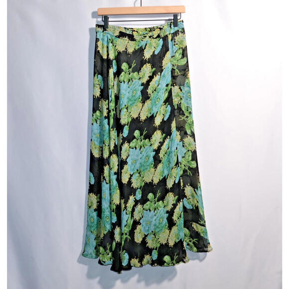 Reversible Floral Maxi Skirt Chiffon Boho Whimsigoth Fairy Retro Prairie Sz‎ M - Picture 3 of 6